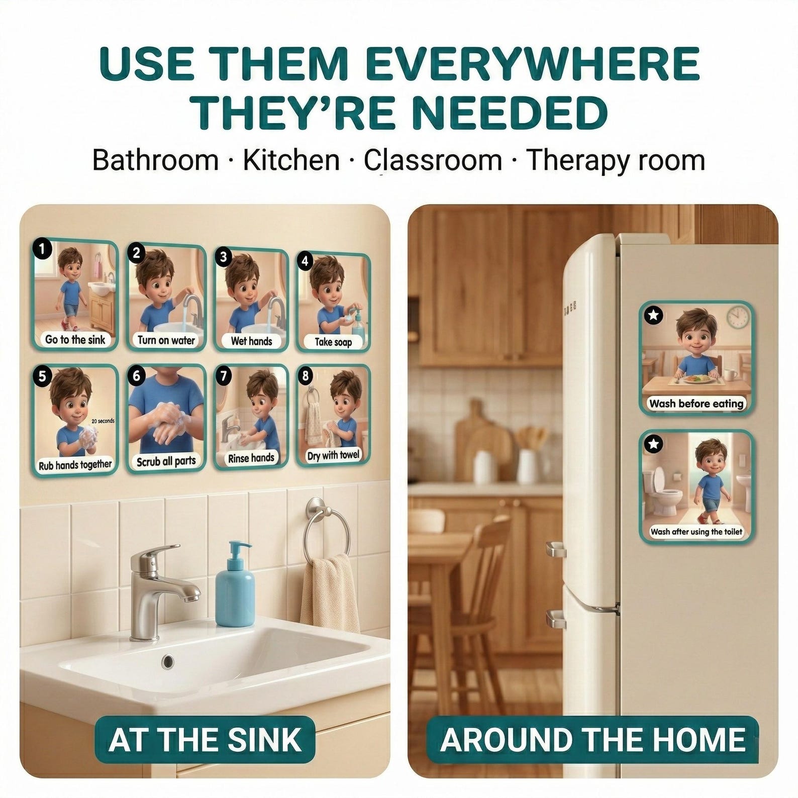 Wash Hands Visual Steps Boys Autism Printable Hygiene Routine Digital ...