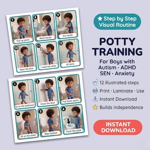 Toilet Training Visual Schedule for Boys, Autism ADHD SEN, 12 Step Potty Routine