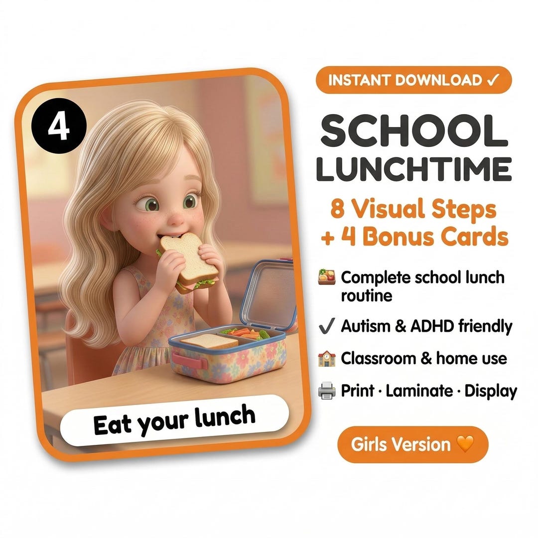 Kids Lunchtime Visual Routine School Lunchtime Visual Steps Blonde Girl Autism Lunch Routine ...