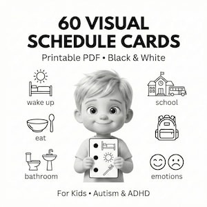 Black and White Visual Schedule Cards for Kids – Printable PDF for Autism ADHD