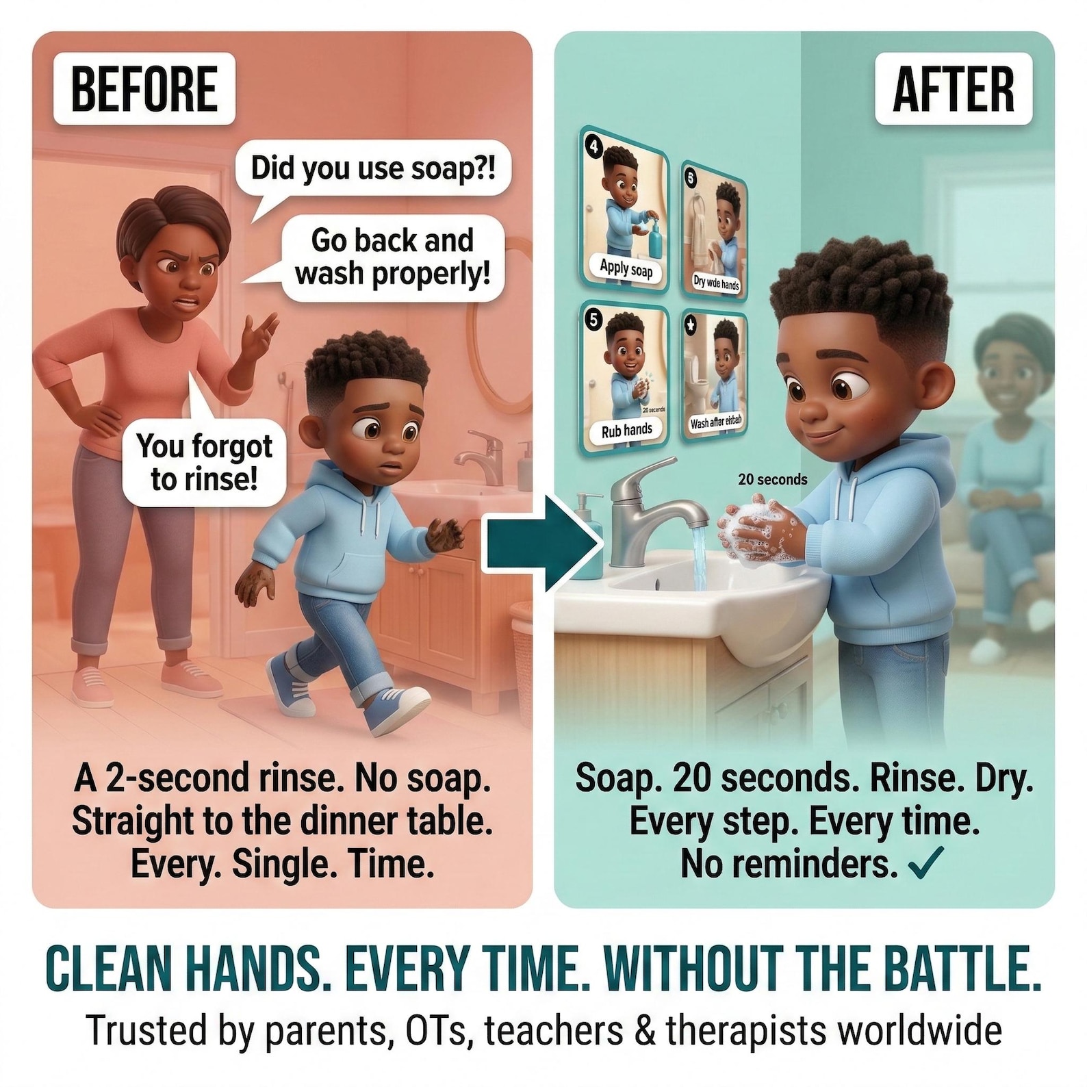 Wash Hands Visual Steps Boys Autism Printable Hygiene Routine Digital ...