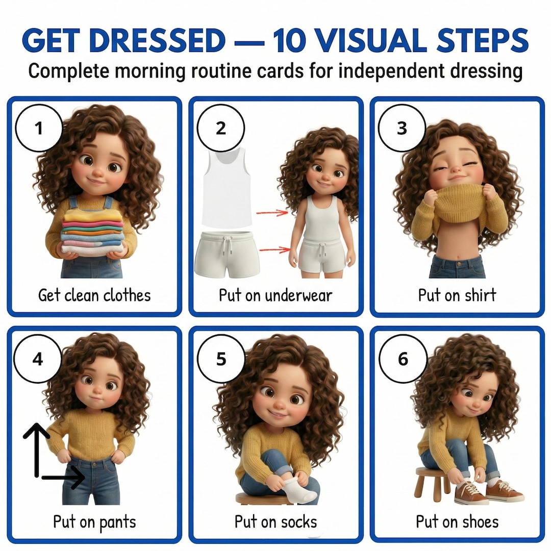 Getting Dressed Visual Steps Cards Autism Printable Morning Routine ...