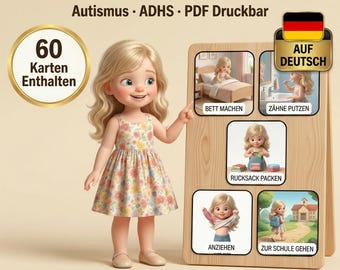 60 Visuelle Routinekarten Kinder | Autismus ADHS | PDF Druckbar Blondes Mädchen