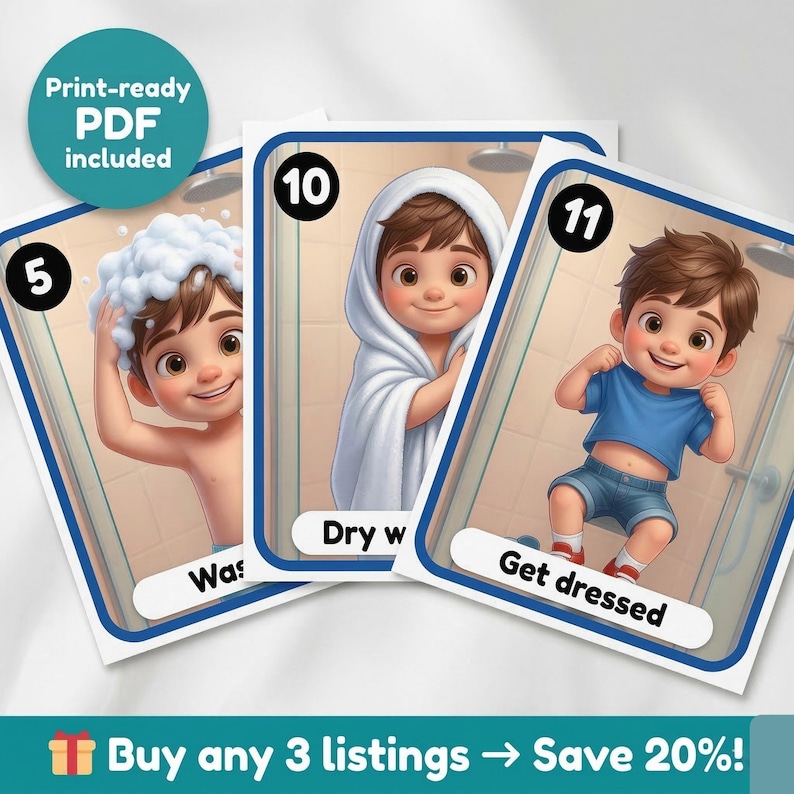 Shower Routine Visual Cards | Autism ADHD Schedule | Printable Bathroom ...