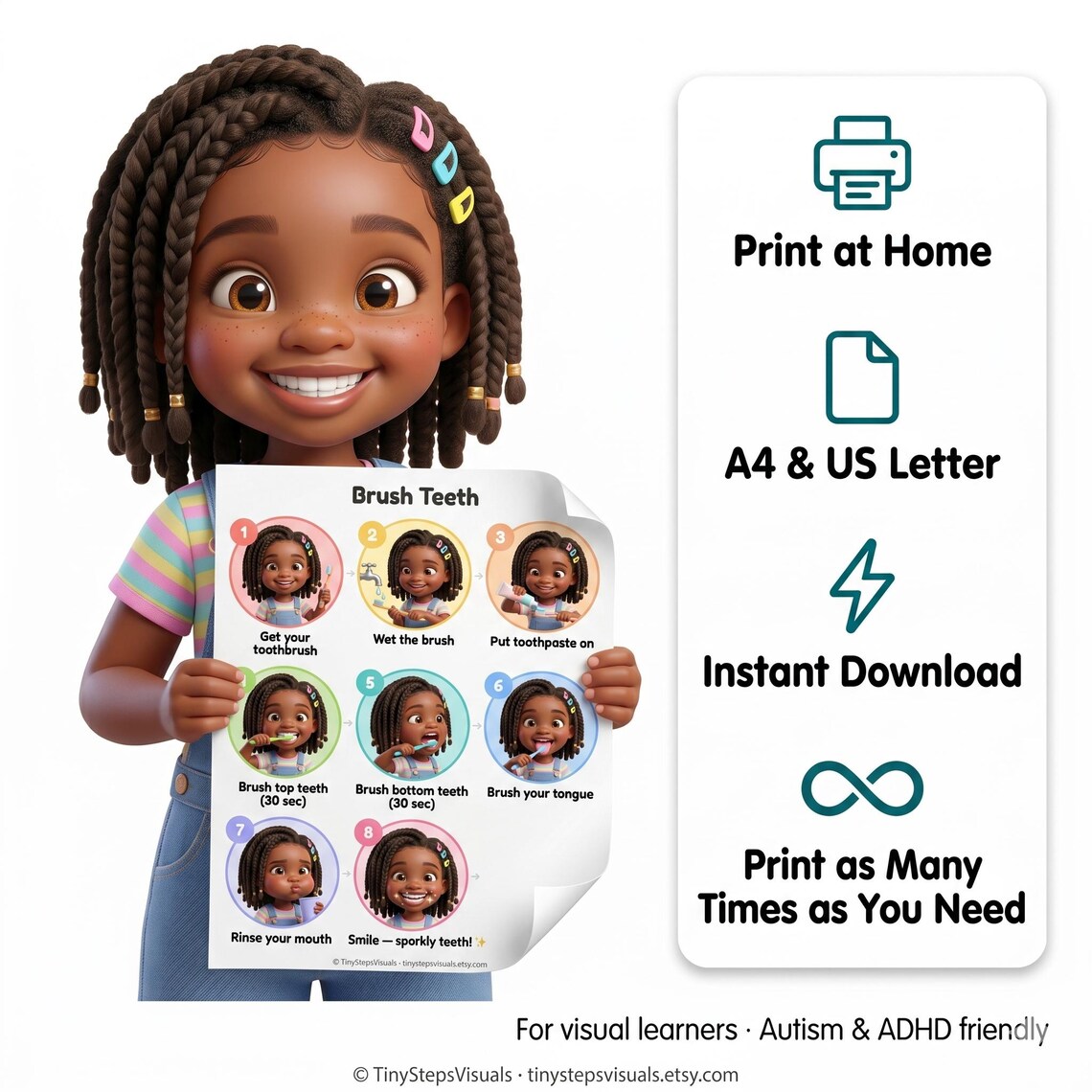 Brush Teeth Routine Poster PRINTABLE | Visual Schedule Autism ADHD ...