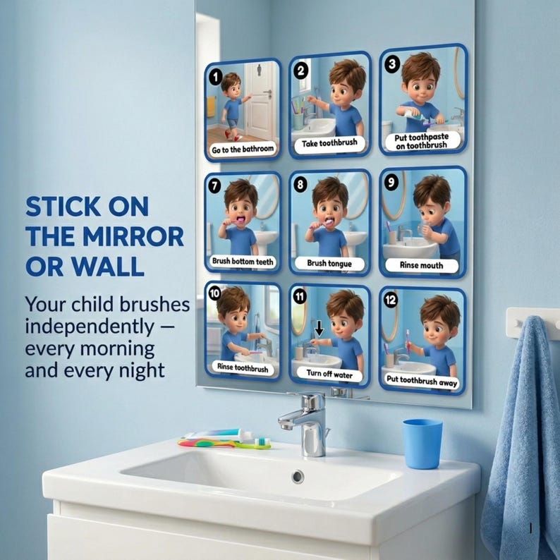 Brush Teeth Visual Steps Boys Autism Printable Morning Routine Digital ...
