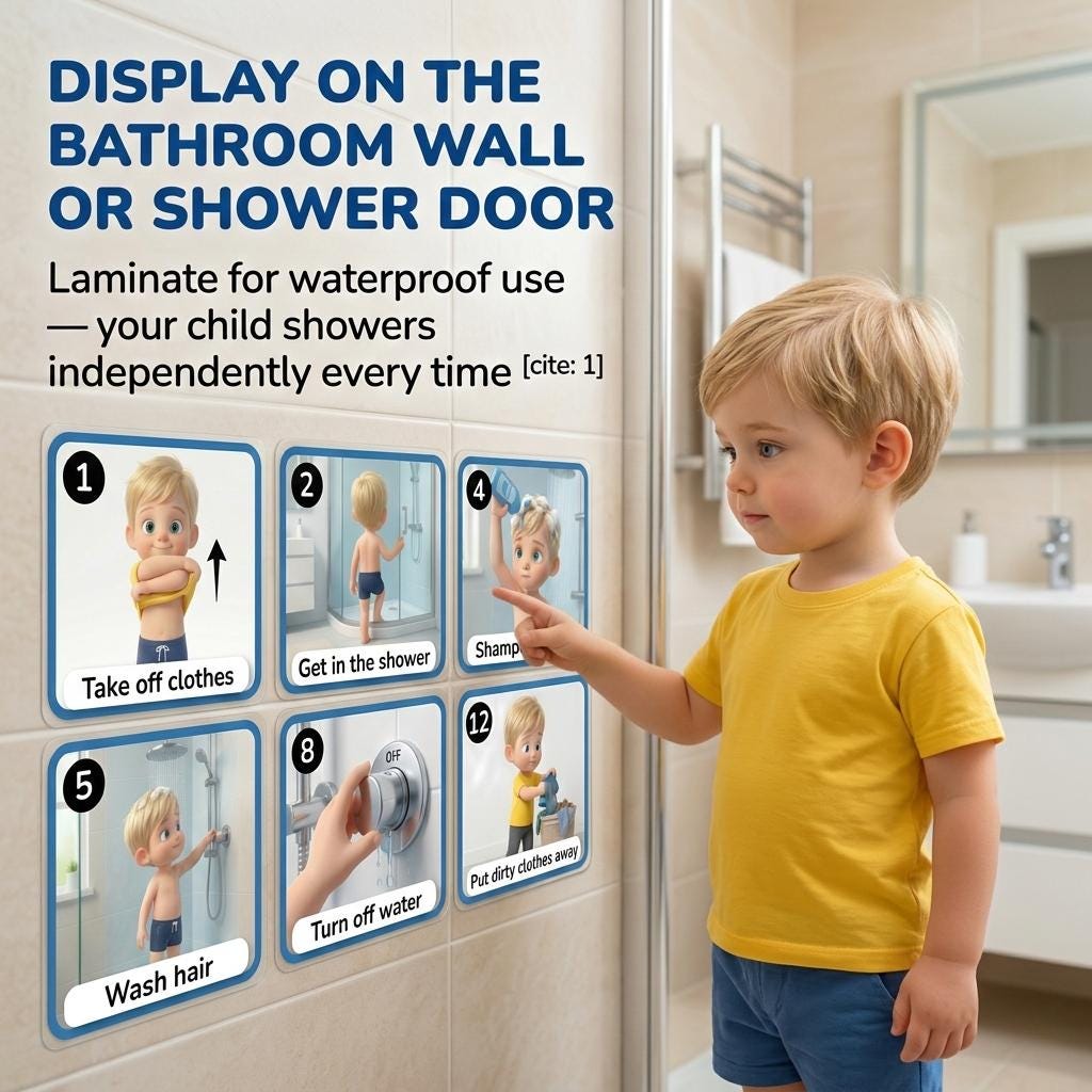 Take a Shower Visual Steps Boys Autism Printable Hygiene Routine ...
