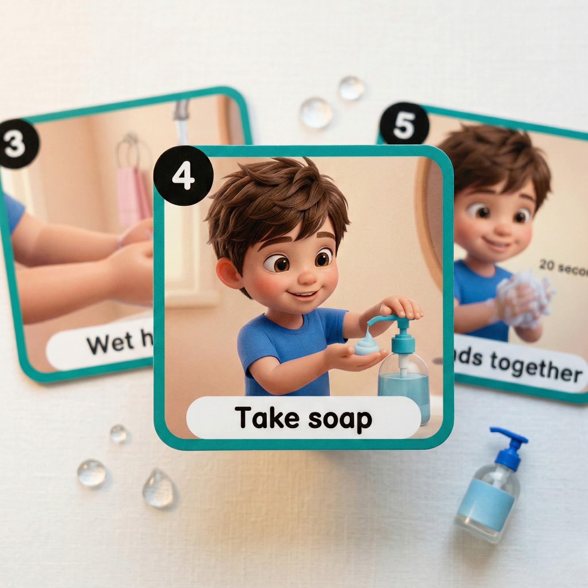 Wash Hands Visual Steps Boys Autism Printable Hygiene Routine Digital ...