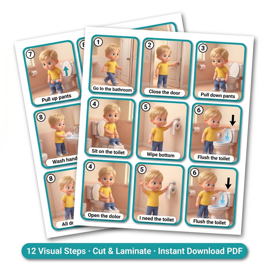 Toilet Training Visual Cards PRINTABLE | Step by Step Chart Boys ...