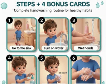 Wash Hands Visual Steps Boys Autism Printable Hygiene Routine Digital Download