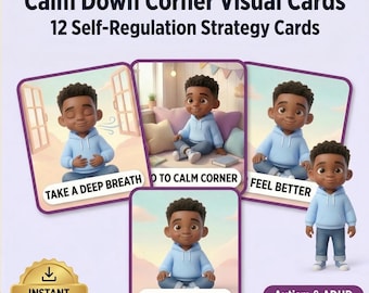 Calm Down Corner Visual Cards Boys | Autism ADHD | Printable Self-Regulation PDF