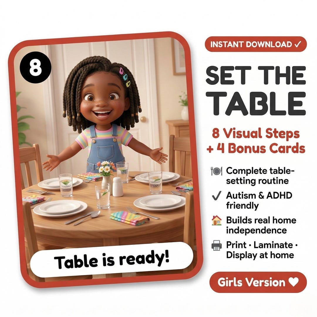 Set the Table Visual Steps Girls Autism Chores Routine Printable Cards ...