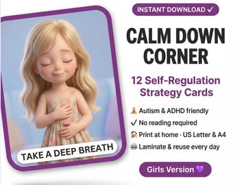 Calm Down Corner Cards Girls Blonde | Printable Visual Regulation Cards AUTISM ADHD