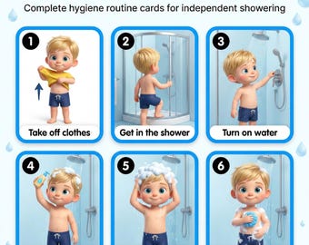 Take a Shower Visual Steps Boys Autism Printable Hygiene Routine Digital Download