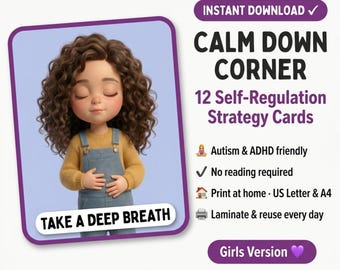 Calm Down Corner Cards Girls | Printable Visual Regulation Cards AUTISM ADHD