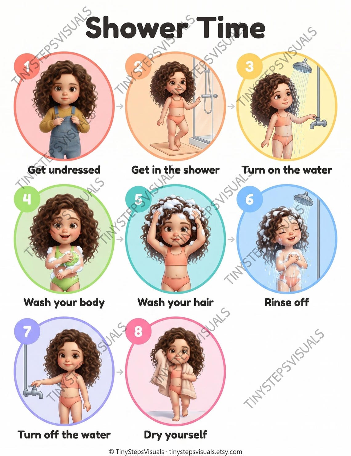 PRINTABLE Shower Routine Poster | Girls Visual Schedule | Autism ADHD ...