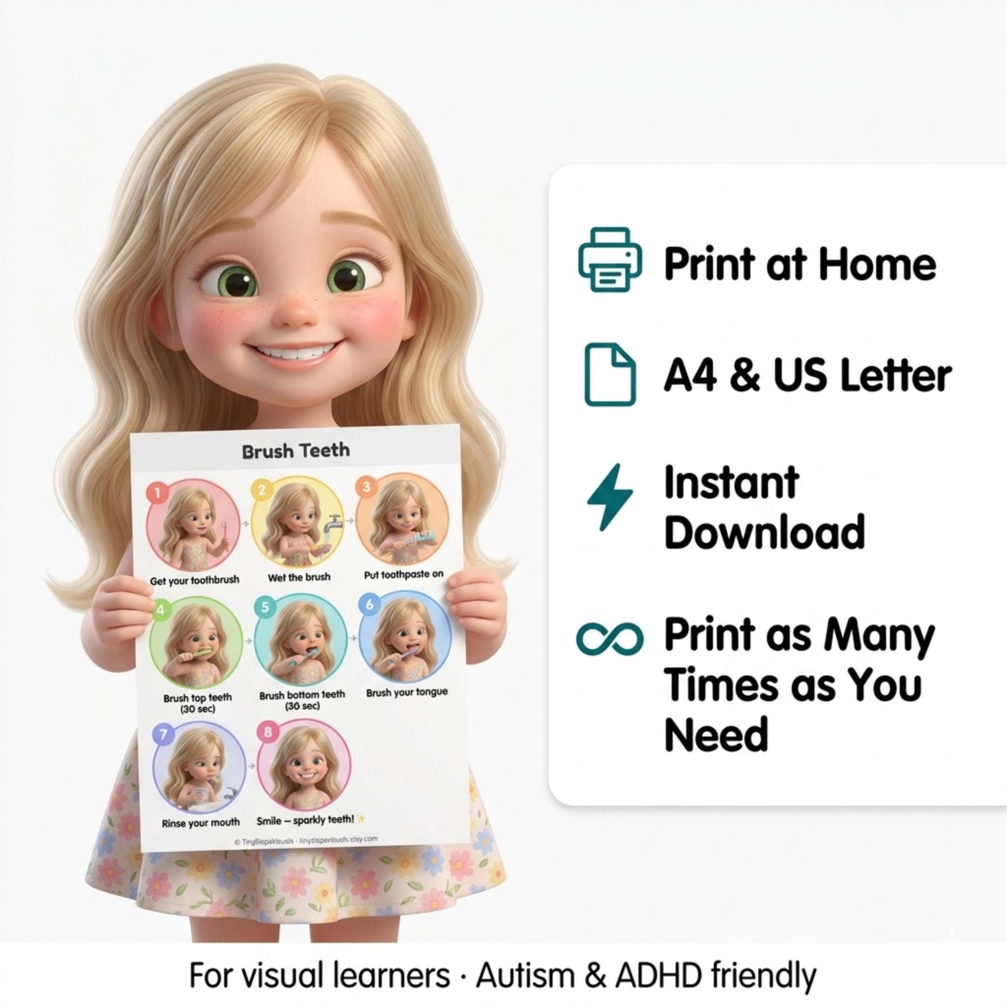 Brush Teeth Routine Poster PRINTABLE | Visual Schedule Autism ADHD ...