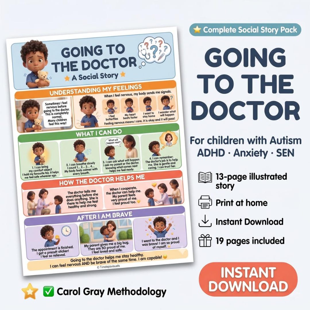 Doctor Visit Social Story for Autism, ADHD, Anxiety Kids (PDF Download ...