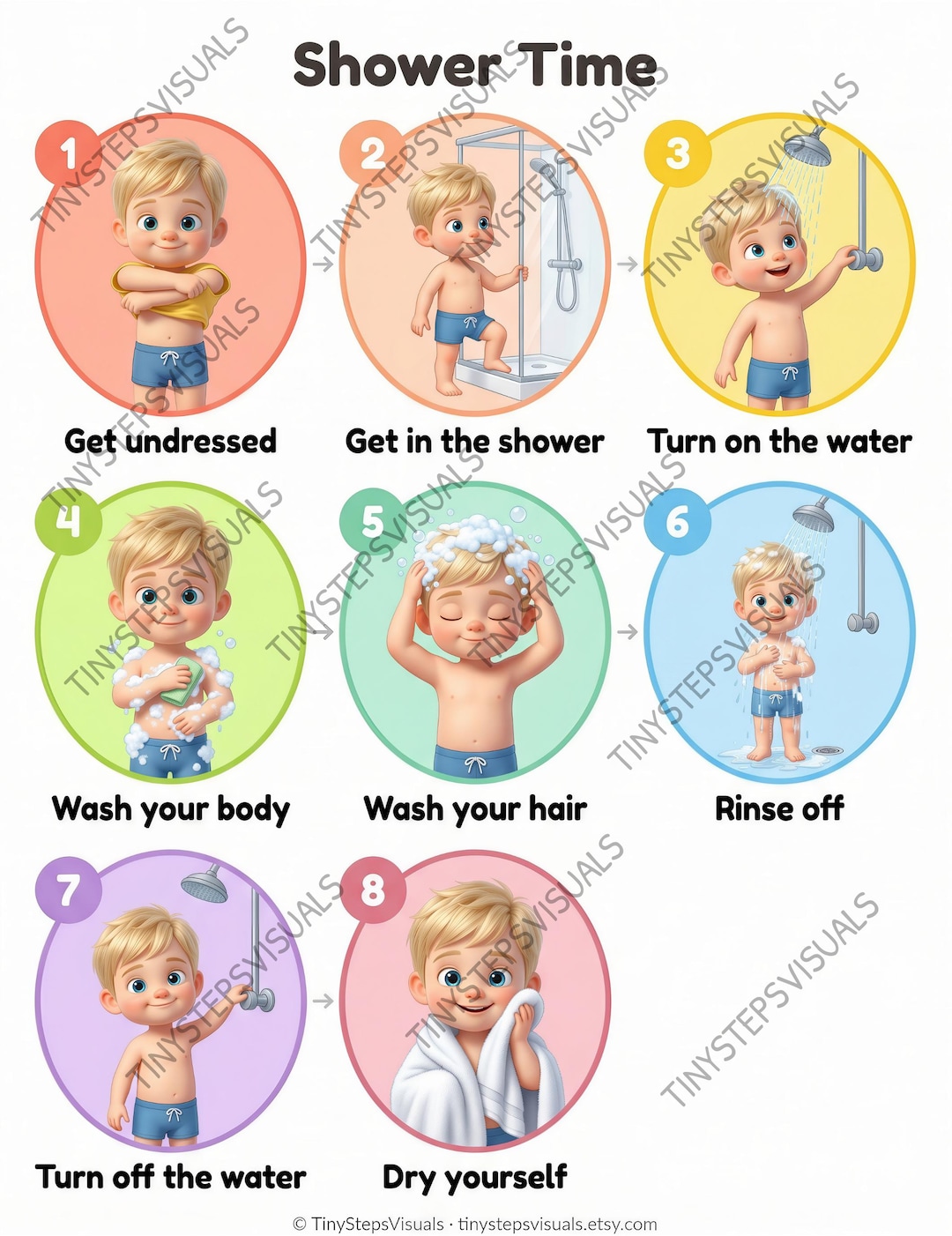 Autism Shower Routine Visual SHOWER ROUTINE Poster | Printable Step by Step Chart | Boys ...
