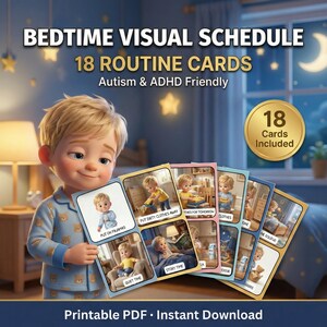 Visueel schema bedtijd | Autisme ADHD kinderen | 18 standaardkaarten | Afdrukbare pdf
