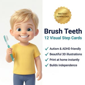Brush Teeth Visual Cards Boys | Autism ADHD Hygiene Routine | Printable Steps