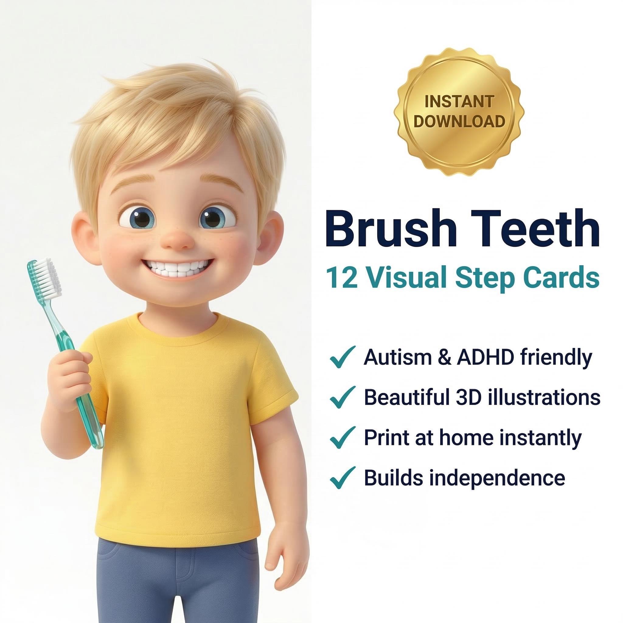 Brush Teeth Visual Cards Boys | Autism ADHD Hygiene Routine | Printable ...