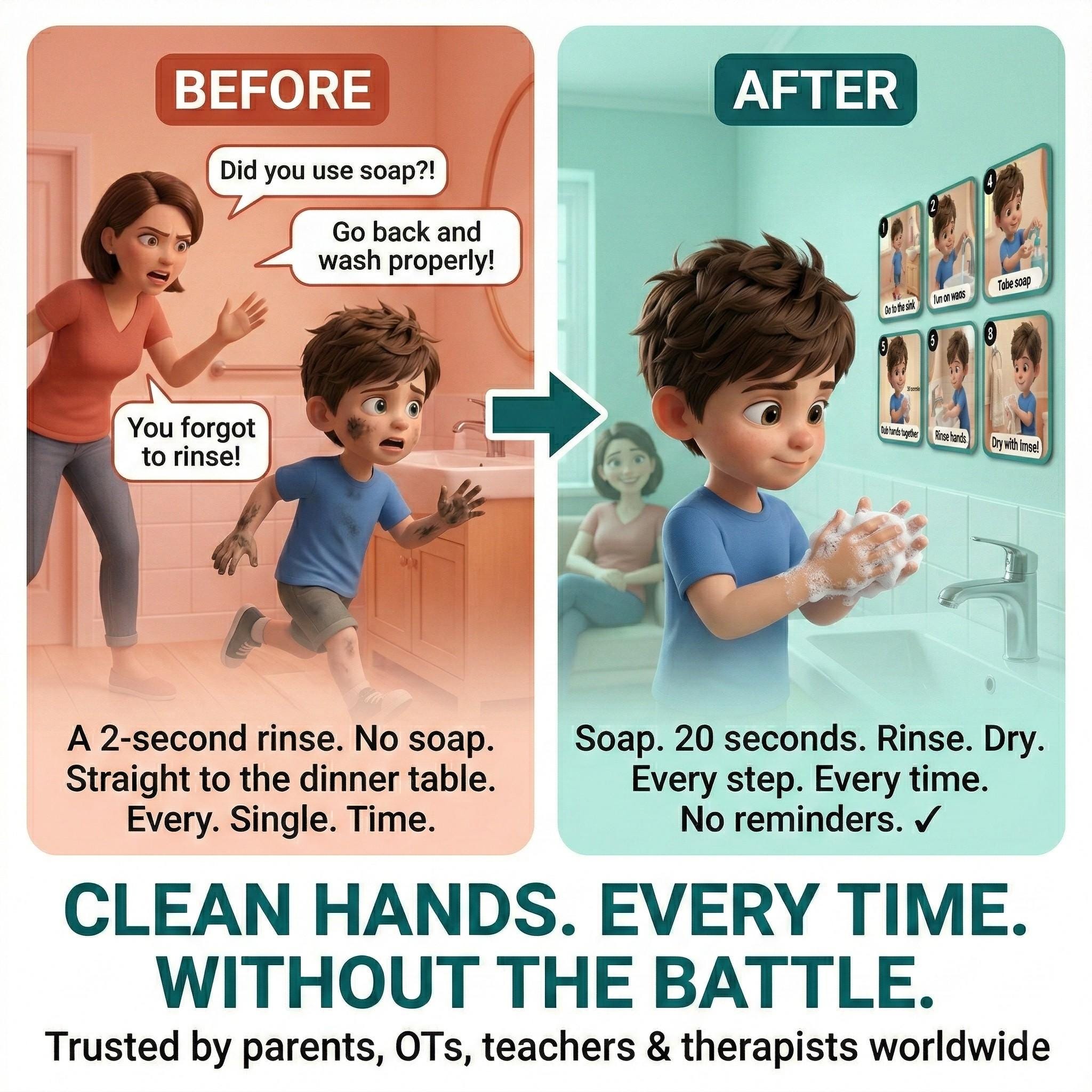 Wash Hands Visual Steps Boys Autism Printable Hygiene Routine Digital ...