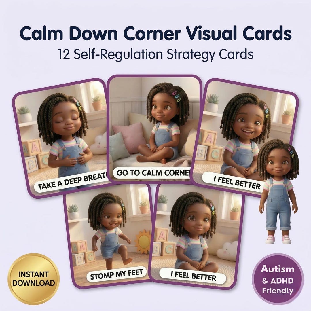 Calm Down Corner Visual Cards Girls | Autism ADHD | Printable Self ...