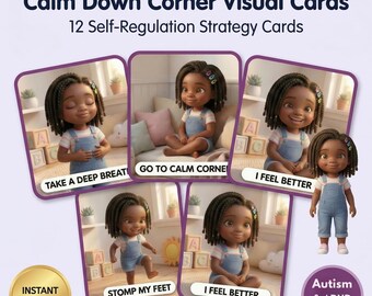 Calm Down Corner Visual Cards Girls | Autism ADHD | Printable Self-Regulation PDF