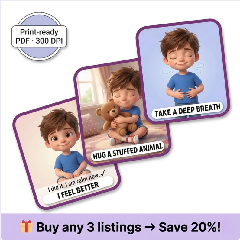 Calm Down Corner Cards Boys | Printable Visual Regulation Cards AUTISM ...