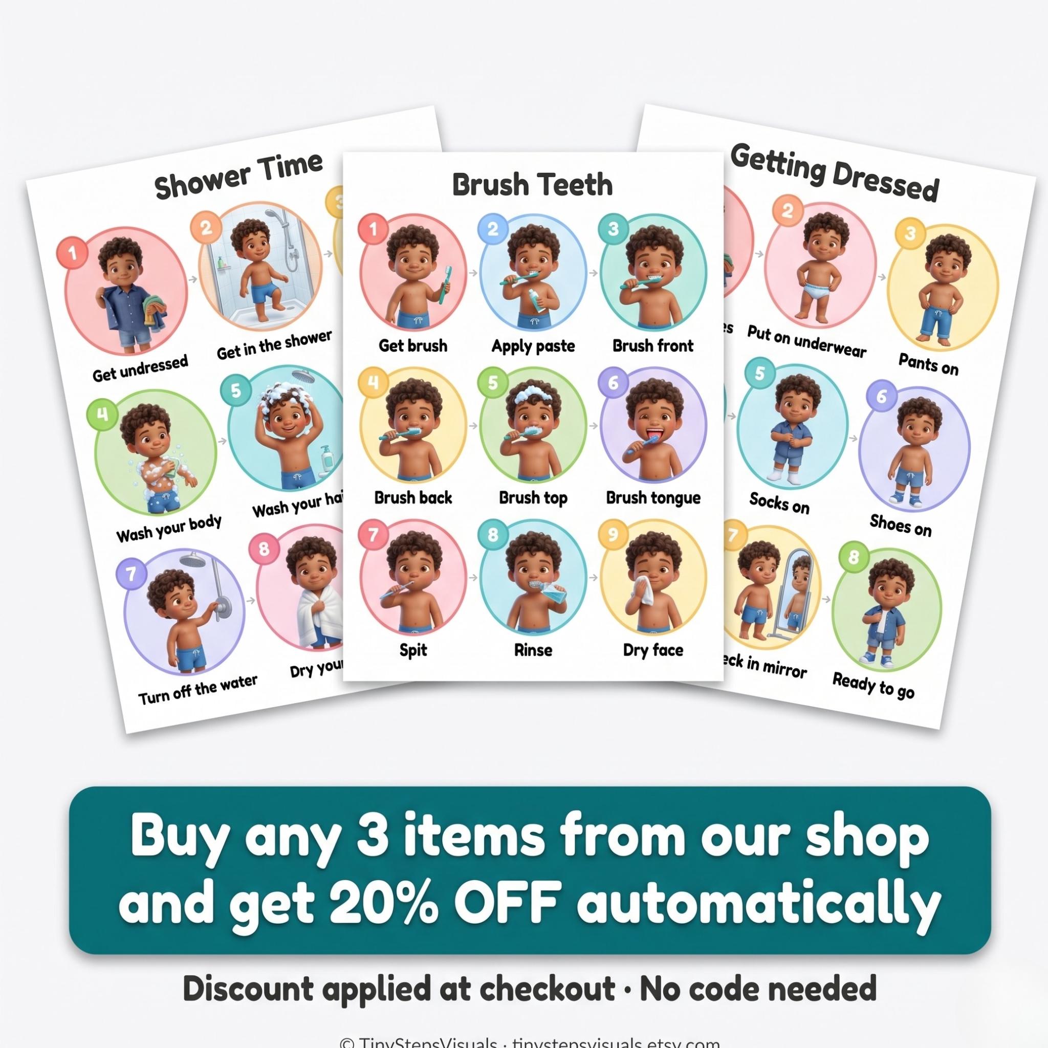 Shower Time PRINTABLE Poster | Boys Visual Routine Chart | Autism ADHD ...