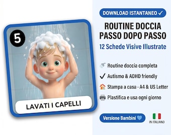 Routine Doccia Passo dopo Passo | 12 Schede Visive Stampabili AUTISMO ADHD Bambini