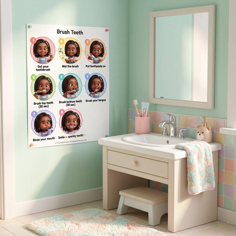 Brush Teeth Routine Poster PRINTABLE | Visual Schedule Autism ADHD ...