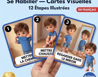 Se Habiller Visuellement | 12 Cartes Étape par Étape | Autisme TDAH | PDF Imprimable