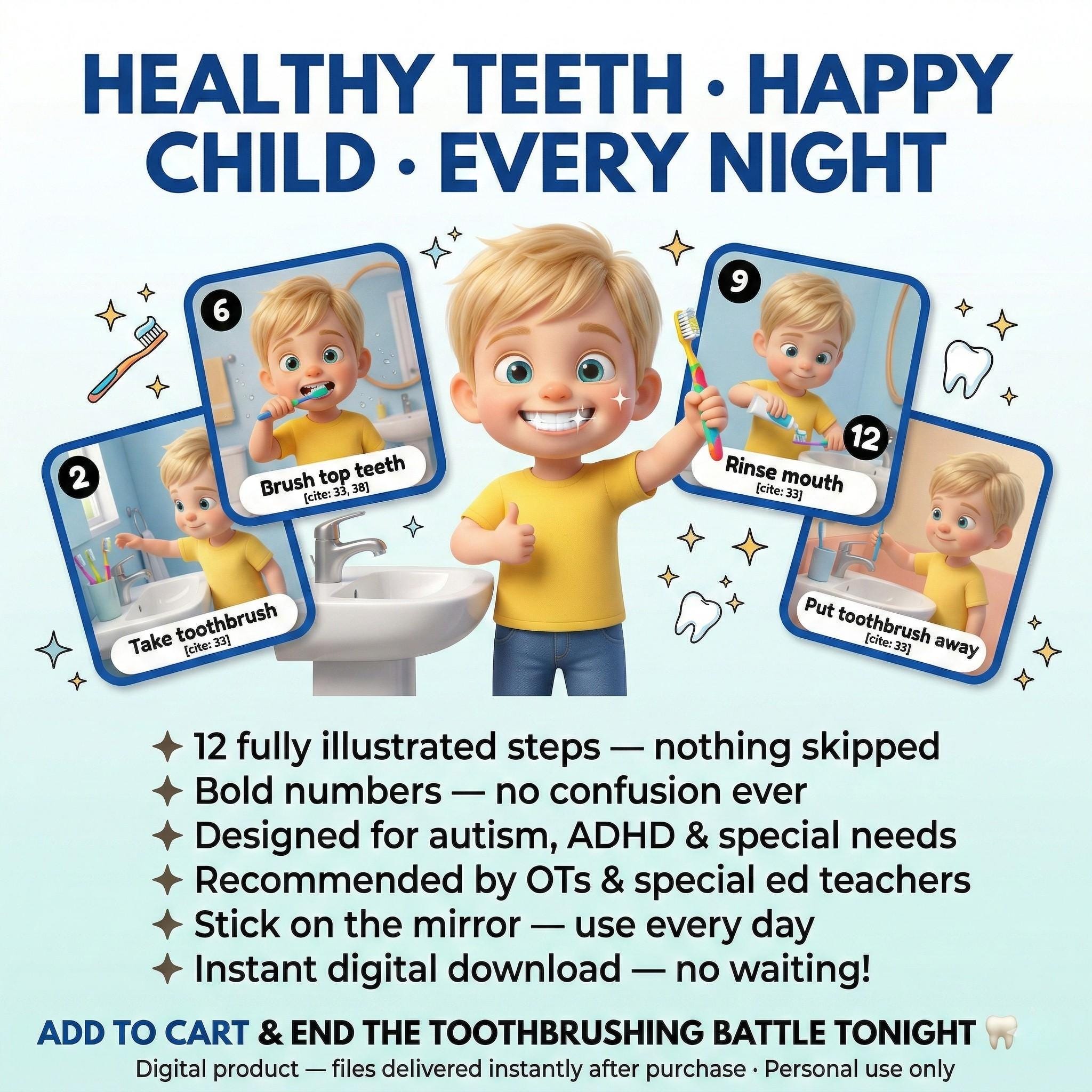 Brush Teeth Visual Cards Boys | Autism ADHD Hygiene Routine | Printable ...