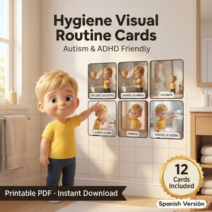 Hygiene Visual Cards Autism ADHD | 12 Routine Cards Kids | Spanish Printable PDF