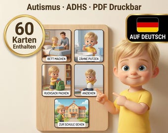 60 Visuelle Routinekarten Kinder | Autismus ADHS | PDF Druckbar Blonder Junge