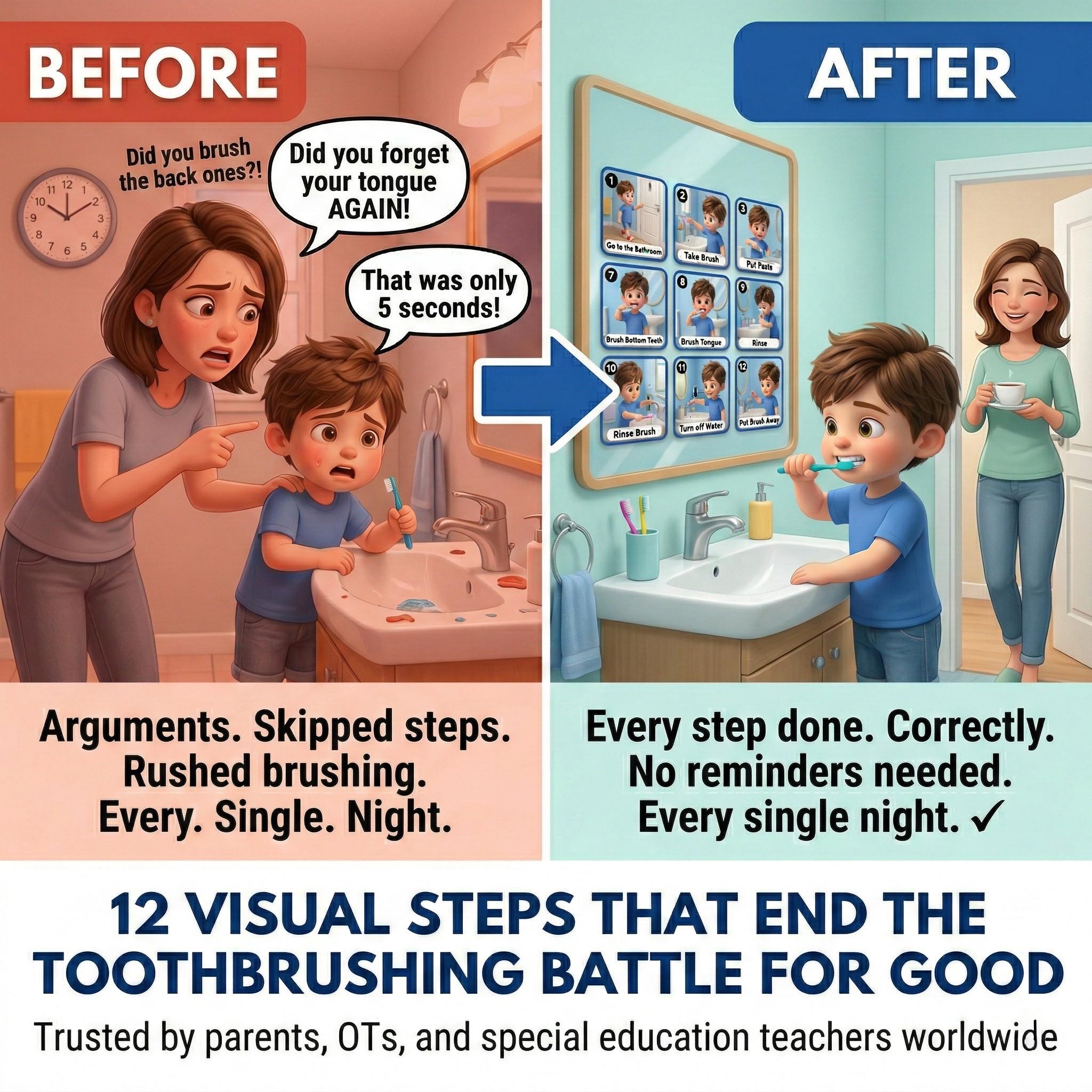 Brush Teeth Visual Steps Boys Autism Printable Morning Routine Digital ...