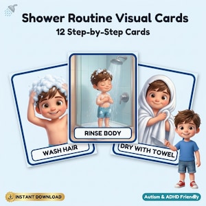 Shower Routine Visual Cards | Autism ADHD Schedule | Printable Bathroom Steps Boy