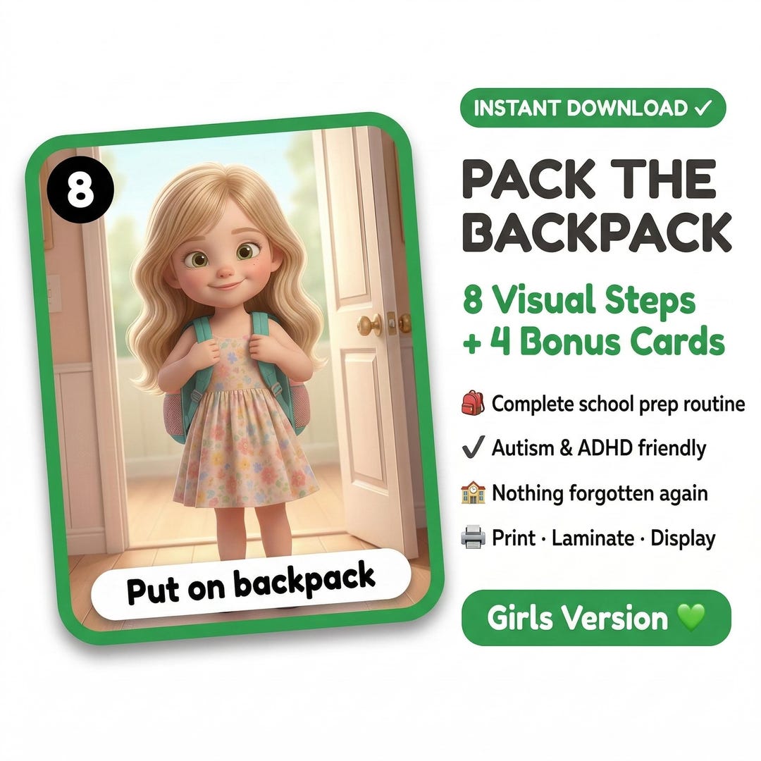 Pack the Backpack Visual Steps Blonde Girl Autism School Routine ...