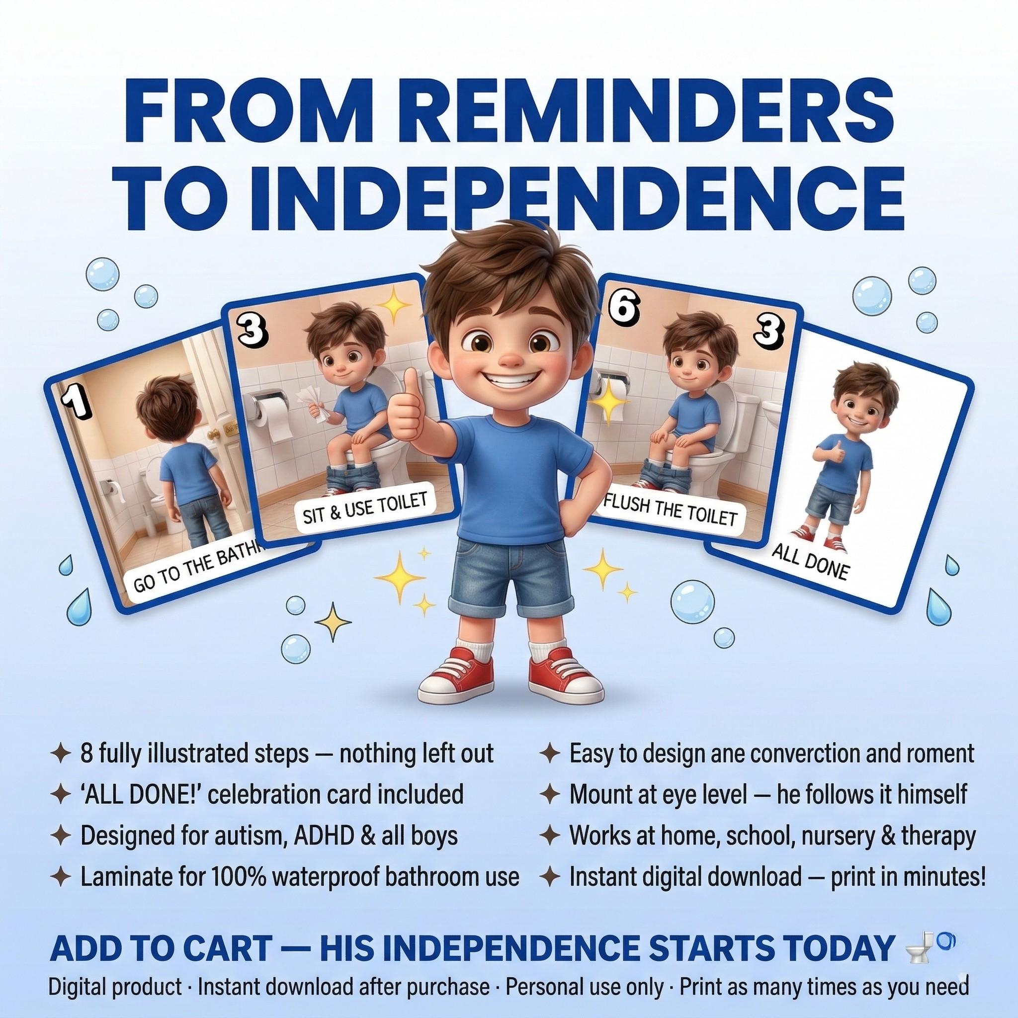 Toilet Training Visual Cards Boys | Autism Potty Steps | Printable ...
