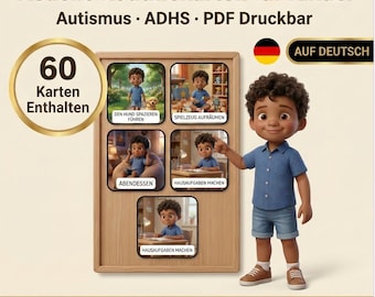 60 Visuelle Routinekarten Kinder | Autismus ADHS | PDF Druckbar Gemischter Junge