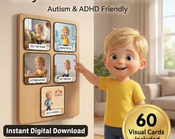Visual Schedule Autism ADHD | 60 Daily Routine Cards Kids | Printable PDF