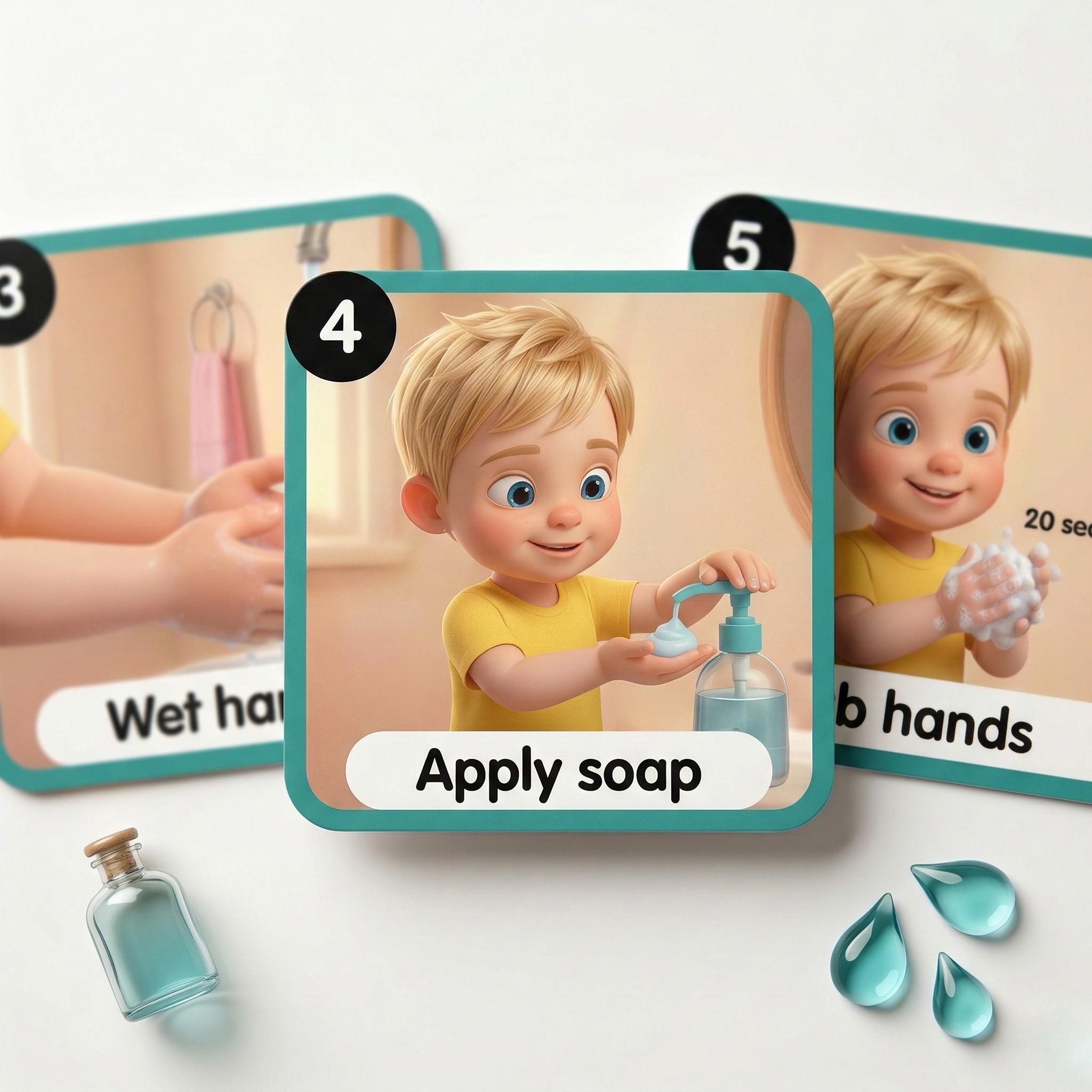 Wash Hands Visual Steps Boys Autism Printable Hygiene Routine Digital ...