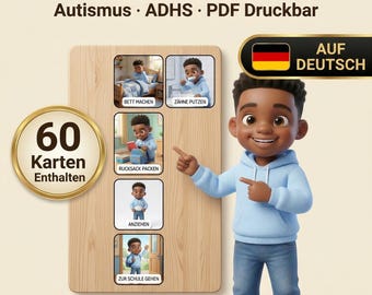 60 Visuelle Routinekarten Kinder | Autismus ADHS | PDF Druckbar Dunkelhäutiger Junge