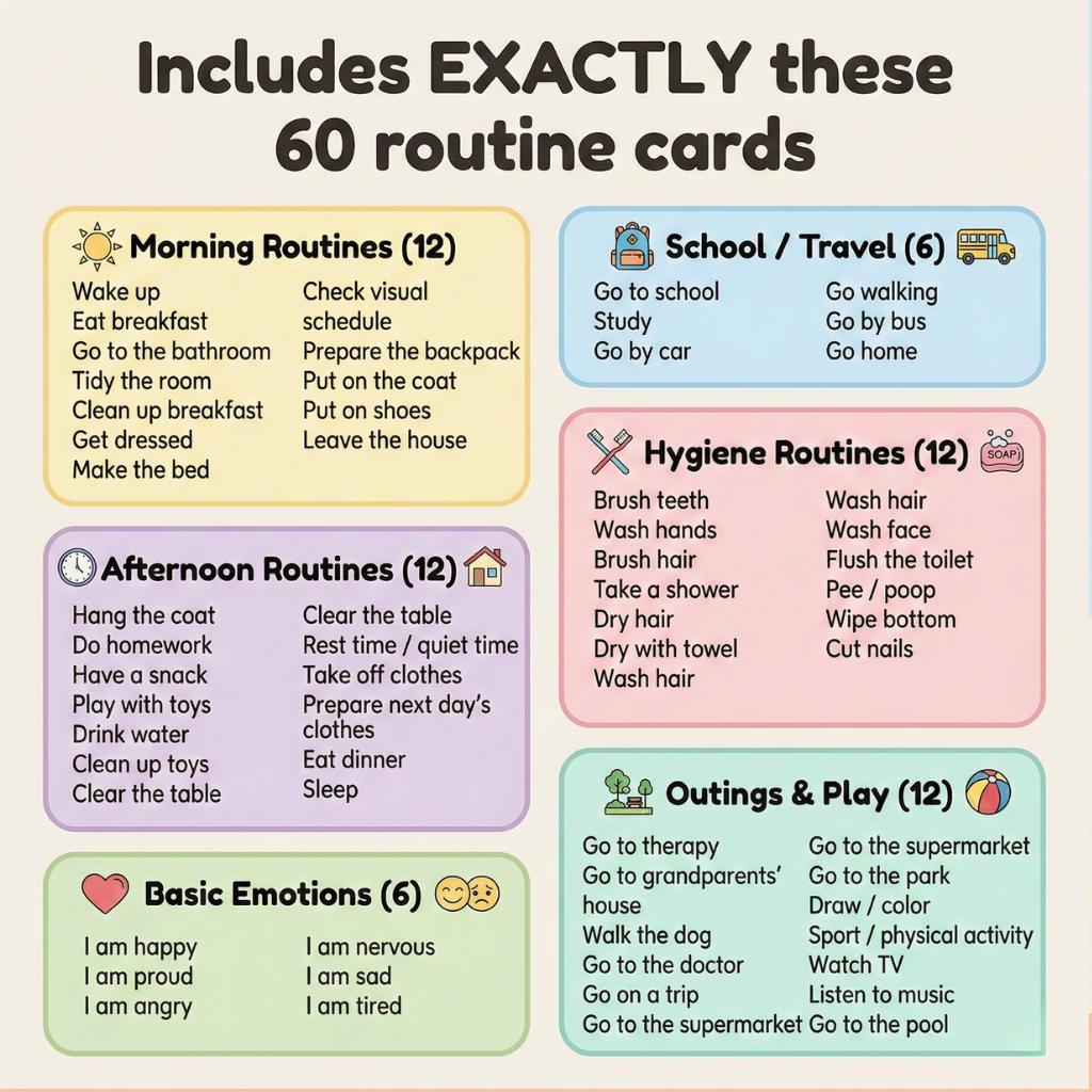 Visual Routine Cardboard Visual Routine Cards 60 Printable Kids Daily Schedule Autism Special ...