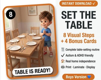 Set the Table Step by Step | Printable Visual Cards AUTISM ADHD Boys