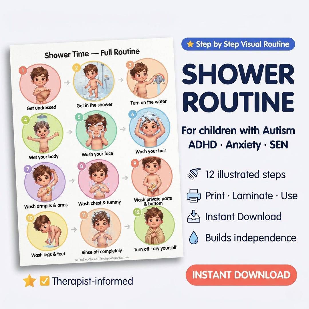 Autism Shower Routine Shower Routine Visual Cards for Autism, ADHD: 12 Step Hygiene Guide ...