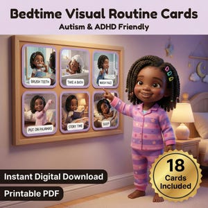 Bedtime Visual Routine Cards Autism ADHD | 18 Night Cards Kids | Printable PDF
