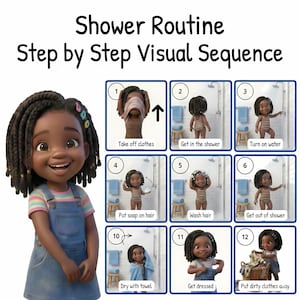 Duschrutin steg för steg visuell sekvens för barn autism ADHD utskrivbar PDF